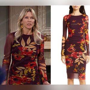 FUZZI Dark burgundy floral stretch midi dress size S/M.‎